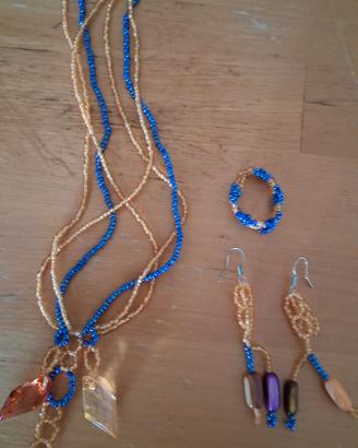 Parure perline blu e giallo