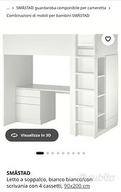letto soppalco  con scrivania e armadio