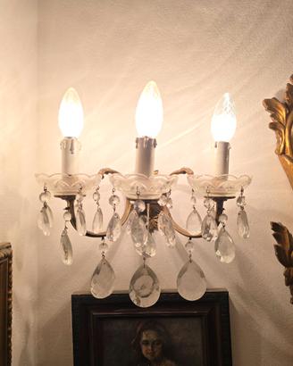 2 Applique d'epoca a 3 luci in metallo e cristallo