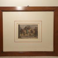 Stampa antica dal titolo "Cavalli nella Stalla"