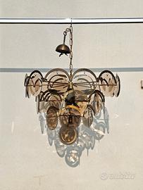 Lampadario anni 70 dischi vetro fumé stile Vistosi