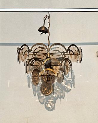 Lampadario anni 70 dischi vetro fumé stile Vistosi