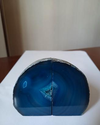 Coppia fermalibri agata blu e 3 druse ametista