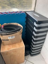 Box pliometrico, corda Decathlon + 10 Step Tunturi