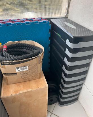 Box pliometrico, corda Decathlon + 10 Step Tunturi