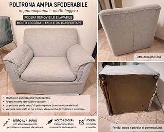 Poltrona ampia sfoderabile in gommapiuma 