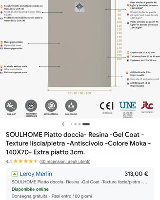 Piatto doccia pietra colore moka 70x140