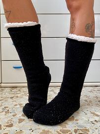 Calzerotti antiscivolo da casa neri bordo peluche