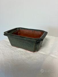 Vaso bonsai in ceramica smaltata verde  15cm