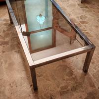 Tavolino vintage anni ’70 in metallo cromato-vetro