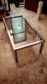 Tavolino vintage anni ’70 in metallo cromato-vetro