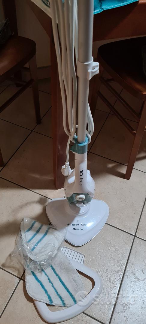 Ariete 4164 Steam Mop 10in1, Scopa Lavapavimenti a Vapore, 1500 W, Capacità  350 L, Vapore Immediato, Autonomia, Testa Snodabile, Bianco/Azzurro