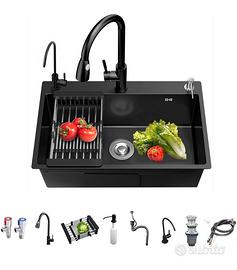 Lavello Cucina 1 Vasca in Acciaio Inox 80x50 Nero