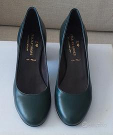 Décolleté verde petrolio tacco 5,5 cm misura 36