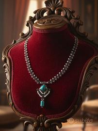 Collana Artigianale Ciondolo Gemme turchese Etnica