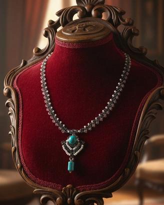 Collana Artigianale Ciondolo Gemme turchese Etnica