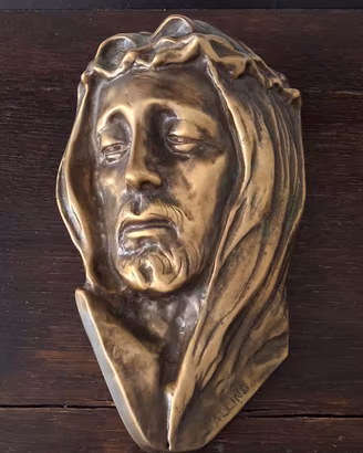 Scultura vintage in bronzo dorato,  firma, Cristo