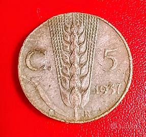 5 Centesimi Spiga - 1937 - RARA