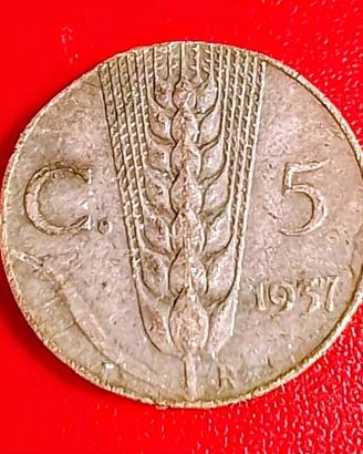 5 Centesimi Spiga - 1937 - RARA