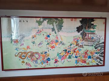 dipinto antico su seta - CINA- "I  cento bambini" 