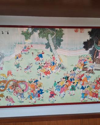 dipinto antico su seta - CINA- "I  cento bambini" 