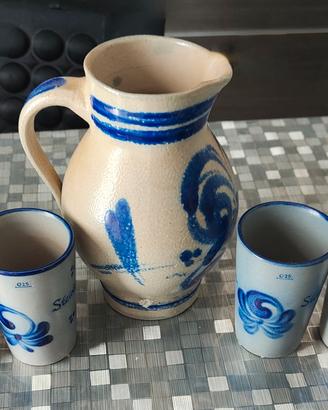 Brocca e 6 bicchieri gres Möhl- Steingutbecher