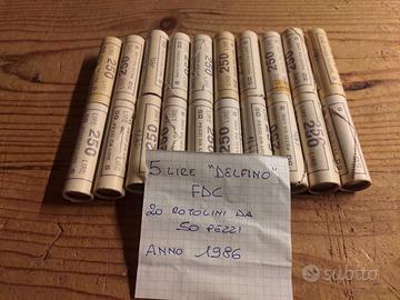 5 LIRE-"DELFINO"-ANNO 1986-20 ROTOLINI DA 50 PZ.