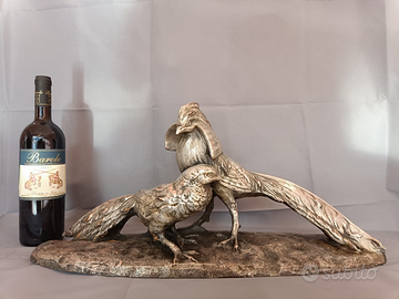 Grande scultura firmata coppia di fagiani