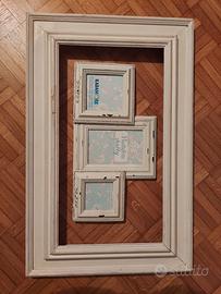 Set cornice e portafoto triplo legno shabby chic 