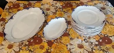 Set Galvani ceramiche decorazione blu lamina d'oro