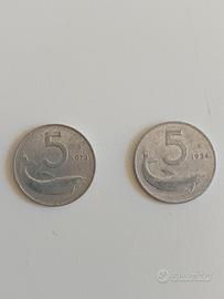 moneta L. 5 1973 e 1954 