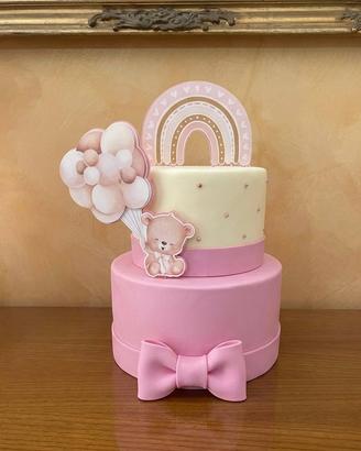 Torta Scenografica Rosa Orsetto con Palloncini