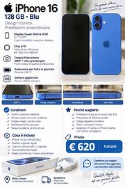 iPhone 16 128 GB Blu