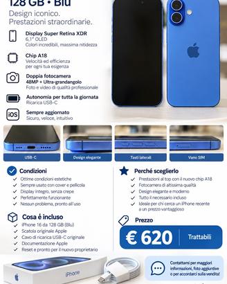 iPhone 16 128 GB Blu