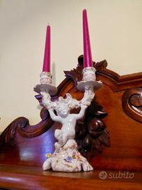 Candelabro antico ceramica Bassano decorato mano