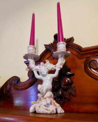 Candelabro antico ceramica Bassano decorato mano