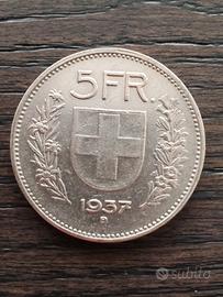 5 franchi argento Svizzera 1937