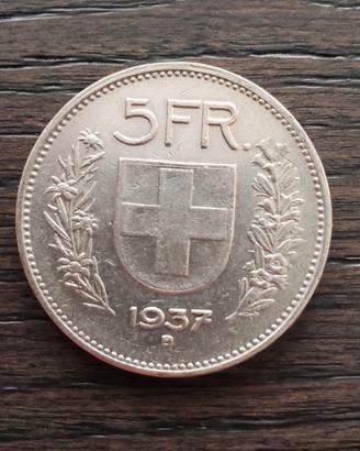 5 franchi argento Svizzera 1937