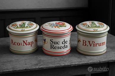 Tris vasi vintage farmacia dipinti a mano ceramica
