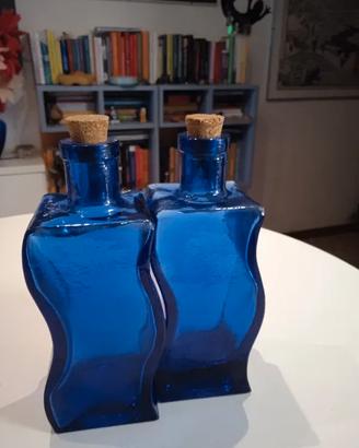coppia bottiglie vetro blu vintage - Design Onda