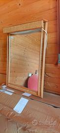 Specchio da bagno legno e vimini con luce
