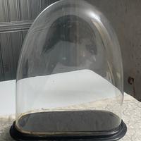 Antica Campana di Vetro Soffiato con Base in Legno