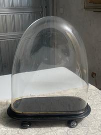 Antica Campana di Vetro Soffiato con Base in Legno