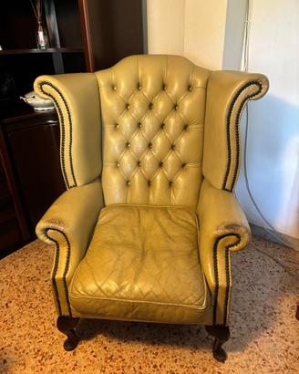 Poltrona Chesterfield QueenAnne in pelle Capitonné