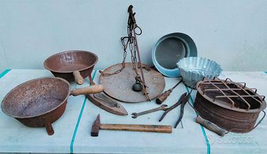 Lotto 11pz. Bilancia+oggetti rurali da restaurare