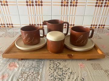 Set servizio colazione grès vassoio in legno