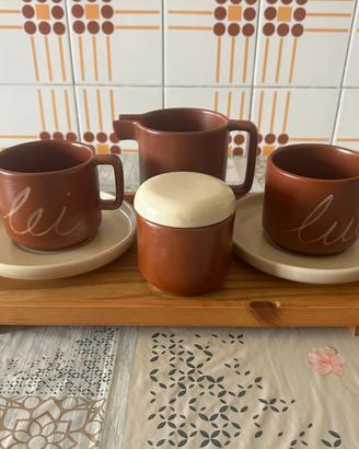 Set servizio colazione grès vassoio in legno