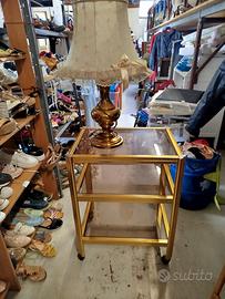 Carrellino vintage ottone e cristallo due ripiani