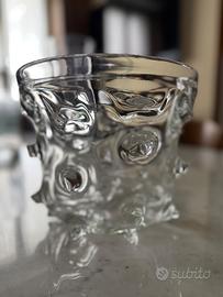 Vaso in vetro rotondo lavorato esternamente H 19