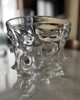 Vaso in vetro rotondo lavorato esternamente H 19